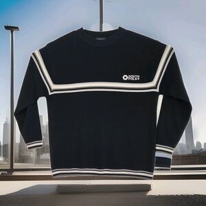 VTG South Pole men's pullover sweater, M, black w/ logo & stripes, crew neck